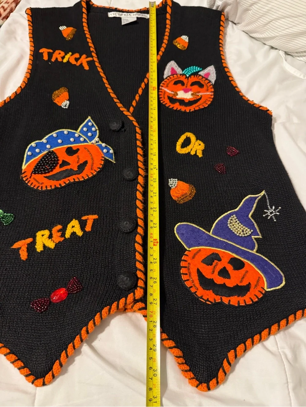 Victoria Jones Woman Black Halloween Trick-or-Treat Vest with Orange Trim - Picture 6 of 7